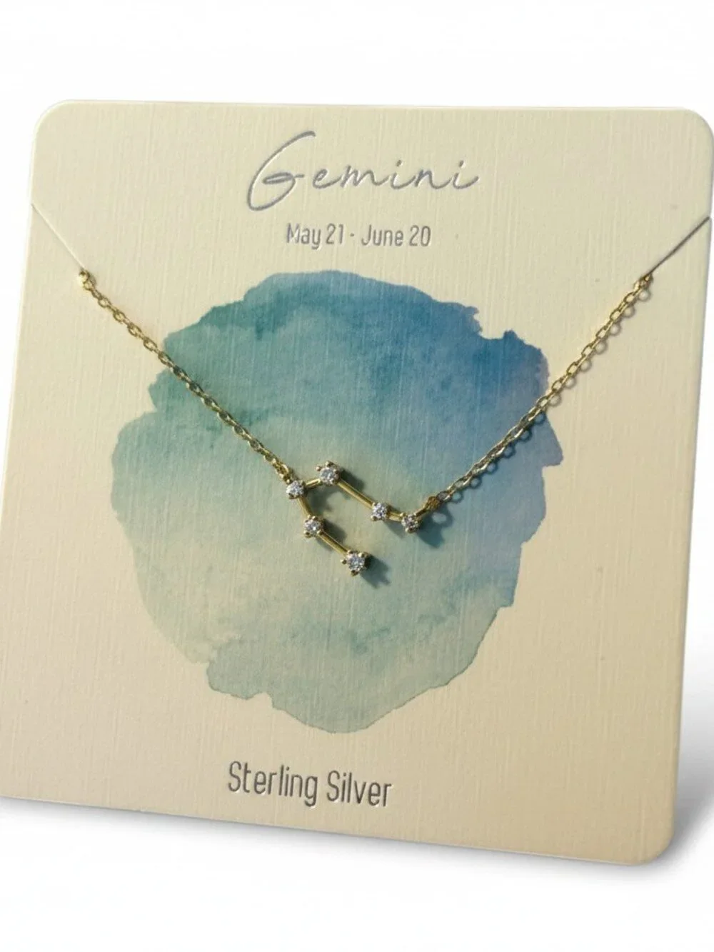 Francesca's Gemini Zodiac Constellation Necklace Gold Sterling Silver CZ New‎